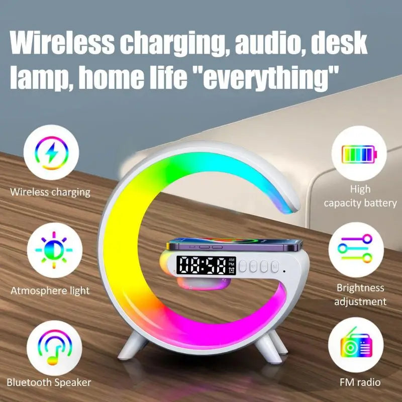 15W Wireless Charger Station Bluetooth Speaker Multifunction RGB Night Light Lamp FM Radio White Noise Desktop Decoration Gift